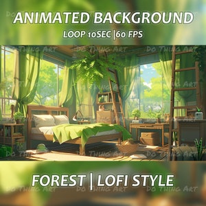 Animowane tło Vtuber Asset | Tło streamera Lofi Twitch | Styl Lofi lasu | Animowane tło Twitch | Letni las Lofi