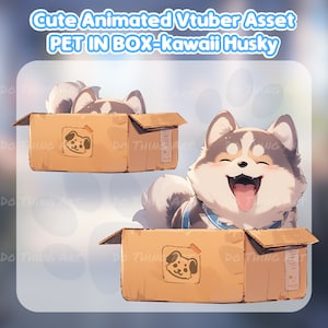 Uroczy Husky w pudełku Dekoracja wersja 2 | Zasoby Vtuber | Przyjaciel Vtuber | Dekoracja Twitch | Piesek Kawaii | Nakładka Twitch | Husky