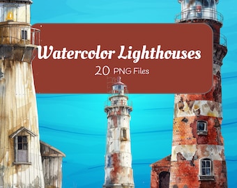 Lighthouse Clipart, Watercolor Clipart, Lighthouse Png, Instant Download, Commercial Use, Nautical Clipart Lighthouse Images