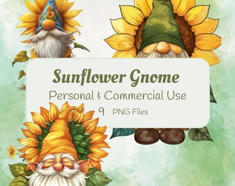 paquete de imágenes prediseñadas de gnomo de girasol / Imágenes Prediseñadas de jardín / Imágenes Prediseñadas de gnomo floral / Gnomo de primavera Png / Gnomos Girasoles PNG/ Imágenes Prediseñadas de gnomo de girasol