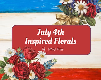 4th of July floral clipart, fourth of july inspired clipart,memorial day clipart, Commercial Use Allowed, Fourth Of July Png