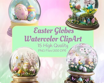Easter Globes Watercolor ClipArt | Easter Globes PNG | Easter Clipart | Personal and Commercial Use | Watercolor Easter PNG