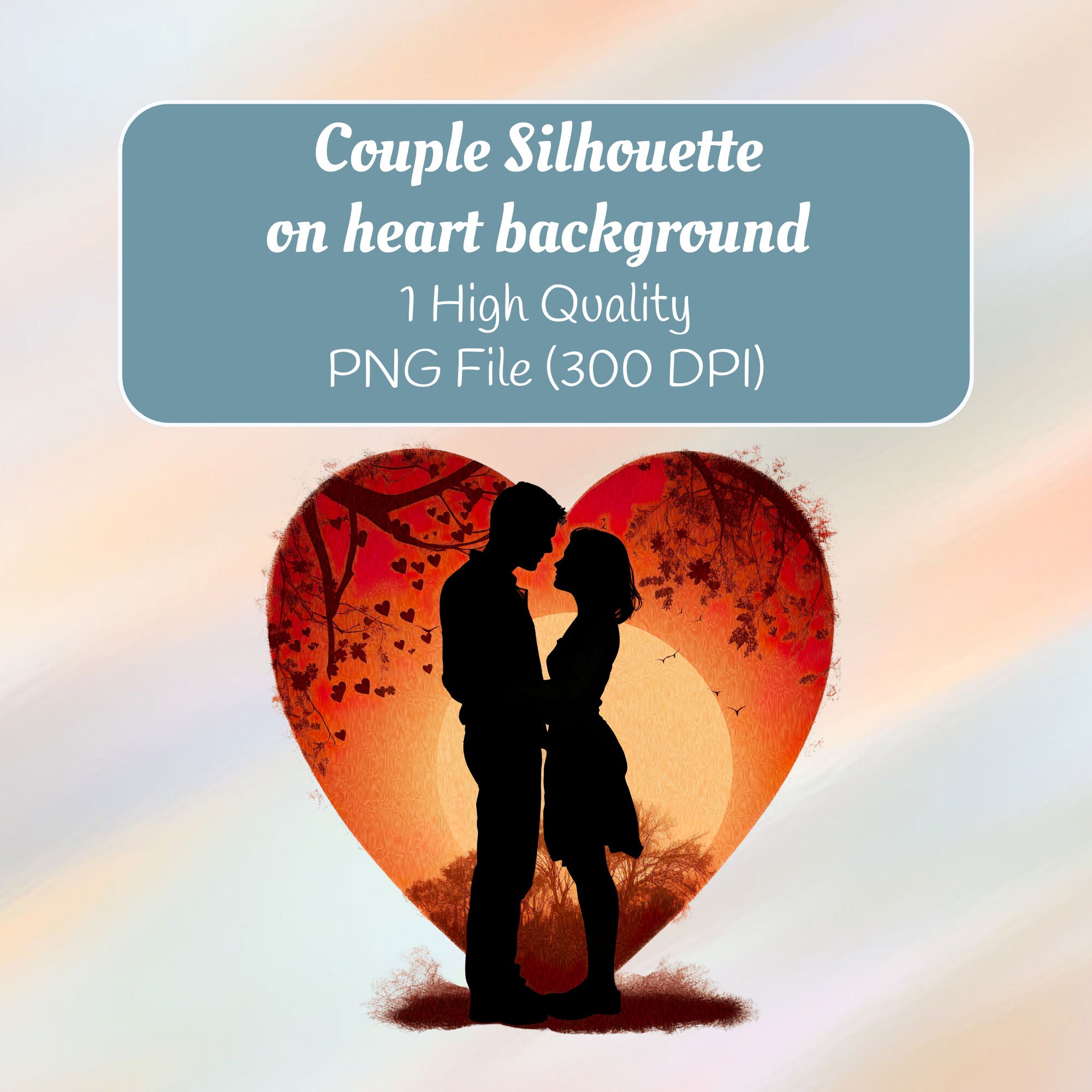 Couple Silhouette on a Heart Background PNG | Instant Download ...