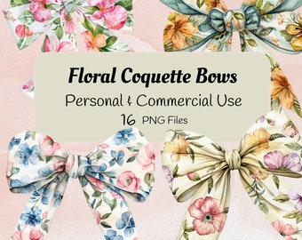 fiocchi coquette a tema floreale clipart / Uso commerciale / Clipart Coquette / Disegni coquette floreali / Fiocco Png / fiocchi floreali png