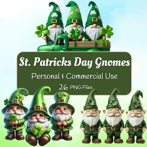 Clipart gnome de la Saint-Patrick, graphiques de lutin vert, art numérique Lucky Gnome, clipart fête irlandaise, téléchargement immédiat