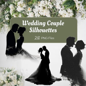wedding couple silhouette, wedding clipart, bride and groom image, invitation png, commercial use