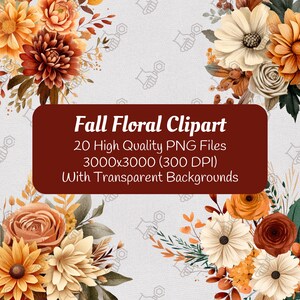 Clipart de otoño / Flores de otoño / Clipart floral / Uso comercial / Otoño Png / Descarga digital instantánea / Png transparente
