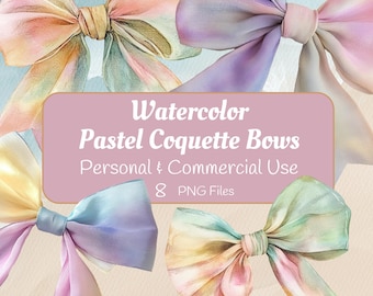 Watercolor Soft Pastel Coquette Bow Clipart, Digital Download PNG, Cute Aesthetic Bow for Crafting Projects, commercial use