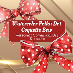 Watercolor Polka Dot Bow Clipart, Polka Dot Design, Digital Clipart, Polka Dot Bow PNG, Watercolor Bow Clipart Collection, Commercial Use
