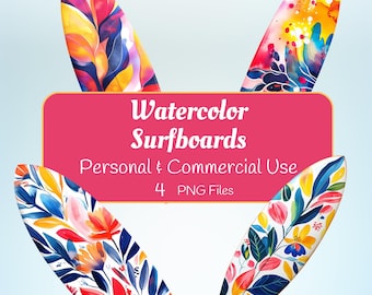 Watercolor Surfboards PNG, Beach Vibes Clipart, Surfboard Art, Summer Vacation Graphics, Digital Download Files