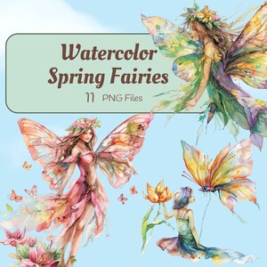 Watercolor Spring Fairy, Spring Clipart, Commercial Use, Fairy Tale Clipart, Fairy Garden, Fairy Illustration, Fantasy Clipart