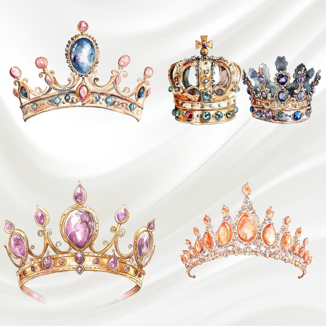 Watercolor Crowns and Tiaras Clipart | Princess Crown PNG | Watercolor ...