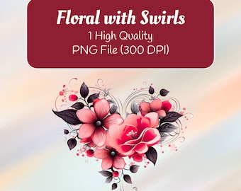 floral con remolinos corazón inspirado PNG / Descarga instantánea / Descarga digital / uso comercial