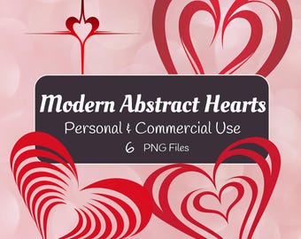 Paquete de imágenes prediseñadas de corazón abstracto moderno: descarga digital, diseños de corazones rojos vibrantes, gráficos para el día de San Valentín, archivos PNG instantáneos