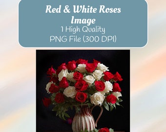 Rosas rojas y blancas en un jarrón sentado en una imagen de mesa PNG / Descarga instantánea / Descarga digital / uso comercial / Rosas de acuarela