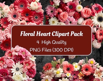 Corazones Florales Png / Acuarela Floral Corazón Clipart Paquete / San Valentín PNG / Acuarela San Valentín / Día de San Valentín Png / Uso Comercial