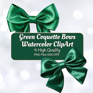 Green Coquette Bows Png, Watercolor Coquette Bow, Commercial Use, Personal Use, Watercolor clip art