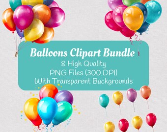 Verjaardagsfeestje Clipart | Ballonbundel, png-bestand | Commercieel gebruik | Persoonlijk gebruik | Feestballonnen | Clipart vieringen