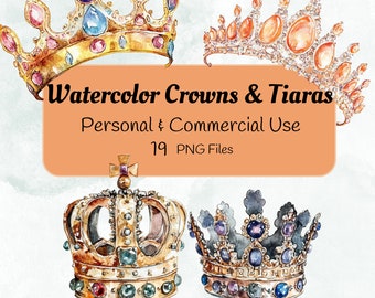 Coronas y tiaras de acuarela Clipart / Corona de princesa PNG / Corona real de acuarela Clipart / Corona Clip Art / Princesa Clipart