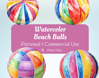 Watercolor Beach Ball PNG, Summer Clipart, Digital Download, Fun Pool Party Graphics, Beach Theme
