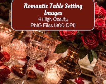 imagen de cena romántica PNG / Descarga instantánea / Descarga digital / uso comercial / Configuración de mesa de acuarela