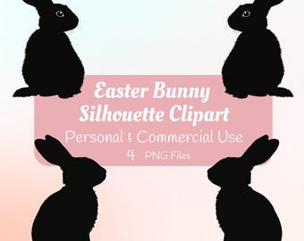 Imágenes prediseñadas de silueta de conejito de Pascua, conejo PNG, imágenes prediseñadas de Pascua, diseños de Pascua, conejito png, 4 siluetas, acceso instantáneo, uso comercial,
