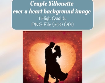 Silueta de pareja sobre una imagen de fondo de corazón PNG / Descarga instantánea / Descarga digital / uso comercial