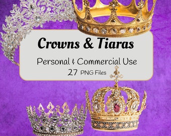 Coronas y tiaras Clipart / Corona de princesa PNG / Corona real Clipart / Corona Clip Art / Princesa Clipart / Uso comercial / Tiara PNG