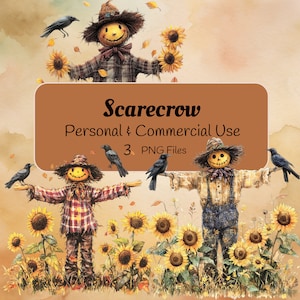 Scarecrow Clipart |  Sunflower Scarecrow | Autumn Clipart |  Fall Images | Autumn Png | Instant Download | Commercial Use