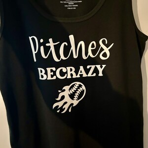 Pitches Be Crazy Black Baseball Tank Top | Baseball mom tank