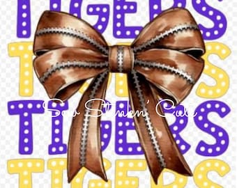 Football Coquette, Football bows png, Game Day, Football png, Fall Football, Football Season, Purple Yellow Tigers png, Tigers png