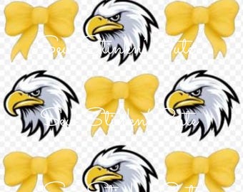 Eagles Coquette PNG, Preppy Yellow Bows, Sports Mascot, Trendy School Spirit Graphic, Go Eagles digital design, Football Season PNG