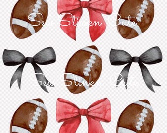 Black and Red Bows with Footballs Coquette, Football png, Game Day, Football png, Fall Football, Football Season Png