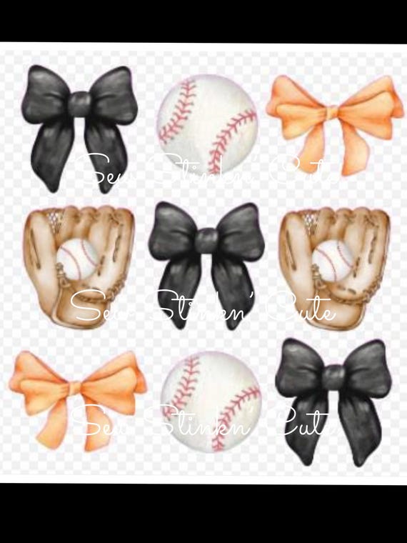 Black and Orange Bows Baseball Coquette, Baseball png, Game Day, Baseball Season Png, Black and Orange Bow png