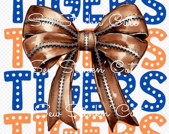 Football Coquette, Football bows png, Game Day, Football png, Fall Football, Football Season, Blue Yellow Orange png, Tigers png