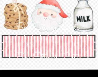Nombre de niño personalizado Navidad Png, Monograma de galletas y leche navideñas, Lindo Png navideño para niños, Monograma de nombre de niño para vacaciones navideñas