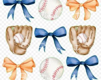 Blue and Orange Bows Baseball Coquette, Baseball png, Game Day, Baseball Season Png, Blue and Orange Bow png