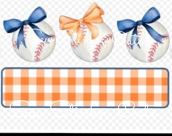 Blue and Orange Bows Baseball Coquette, Baseball png, Game Day, Baseball Season Png, Blue and Orange Bow png, Custom Baseball png
