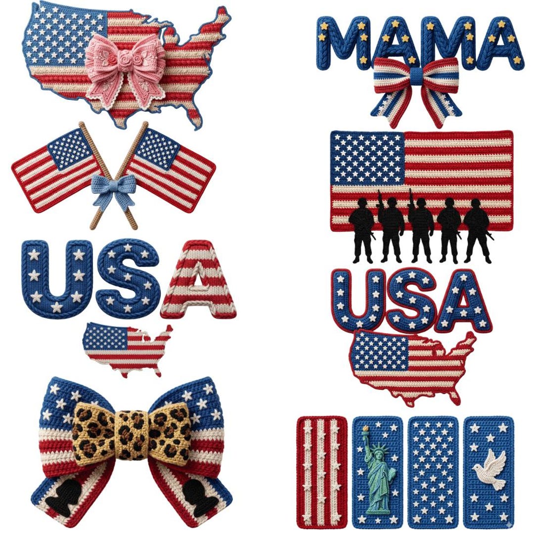 4th of July Png Bundle Faux Yarn Usa Flag Coquette Bow Freedom ...