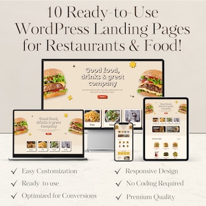 May include: A mockup of a website for a restaurant or food company. The website is designed with a modern, clean look and features a variety of images of food. The text on the website says "Good food, drinks & great company". The website is also responsive, meaning it will adjust to fit any screen size.