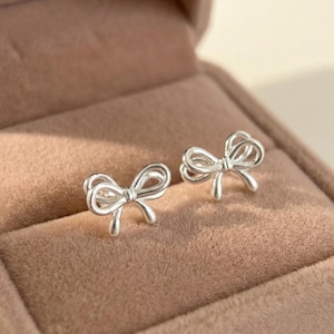 Dainty Silver Bow Stud Earrings, Tiny Ribbon Knot Studs, Sterling Silver Posts, Birthday Gift for Her, Bridesmaid Gift, Everyday Jewelry