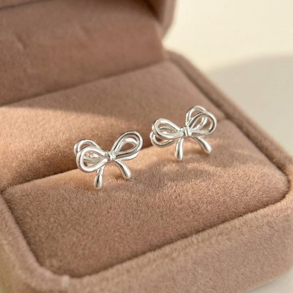 Dainty Silver Bow Stud Earrings, Tiny Ribbon Knot Studs, Sterling Silver Posts, Birthday Gift for Her, Bridesmaid Gift, Everyday Jewelry