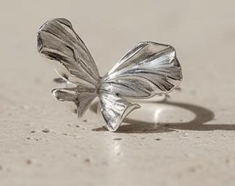Handmade Butterfly Adjustable Ring – Open Band Silver Ring – Nature Inspired Jewelry Gift for Her