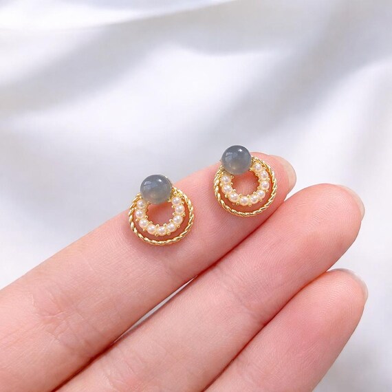 Pearl Circle Stud Earrings, Gold Halo Studs, Dainty Pearl Bead Earrings, Sterling Silver Posts, Everyday Elegant Jewelry, Gift for Her Studs