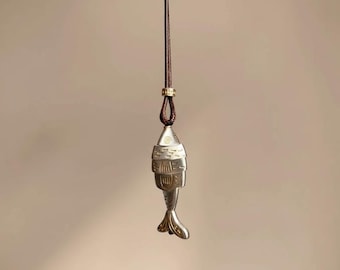 Handmade Fish Pendant Necklace, Minimalist Good Luck Charm, Artisan Bronze Silver Jewelry, Yin Yang Fish Amulet, Unique Gift for Fish Lover