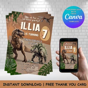 Invitación editable para fiesta de dinosaurios, invitación imprimible de Jurassic Park, invitación de cumpleaños de dinosaurios, fiesta de T-Rex, cumpleaños de Dinosaur World