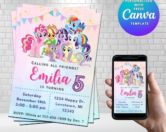 Invitación de cumpleaños de unicornio editable: temática de My Little Pony (digital)