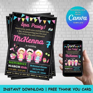 Spa Party Birthday Invitation Editable, Pamper Party Birthday Invite, Spa Day, Girls Glam Party, Manicure & Pedicures Template Printable