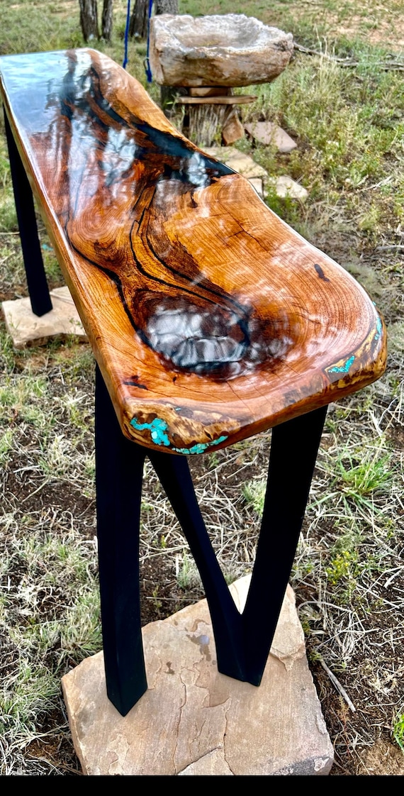 Live Edge Epoxy Mesquite and Turquoise Console Table Etsy