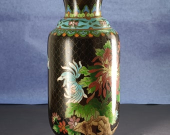 9&quot; Chinese Antique Cloisonne Vase Floral Motif